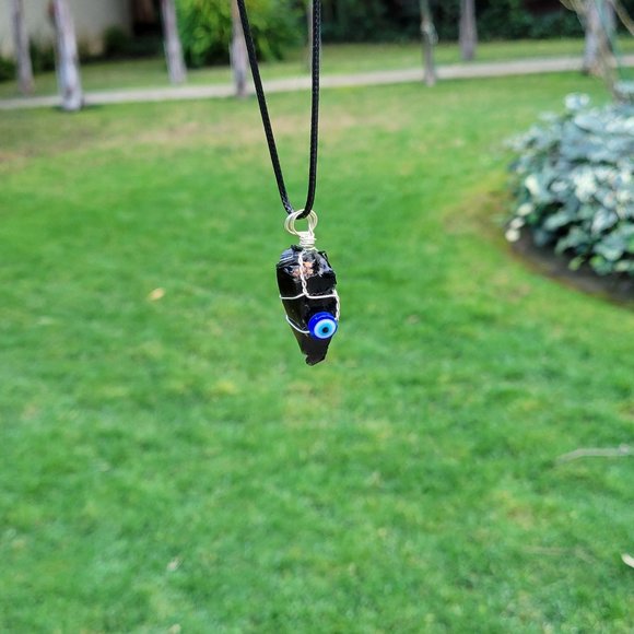 Black Obsidian Evil Eye Pendant - Picture 3 of 6